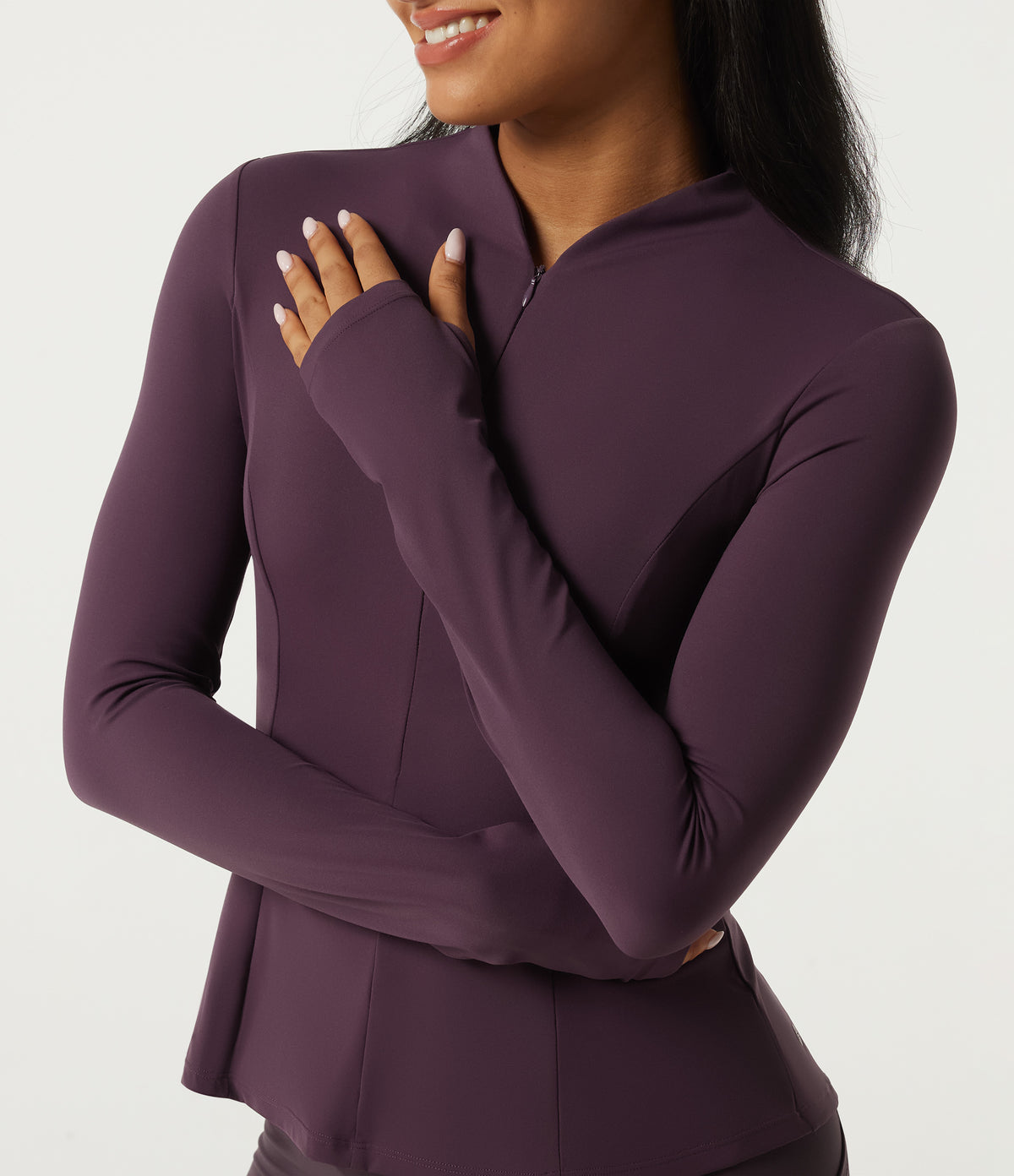 Stand Collar Long Sleeve Yoga Track Jacket — Night's Purple — view 5