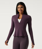 Stand Collar Long Sleeve Yoga Track Jacket — Night's Purple — view 1