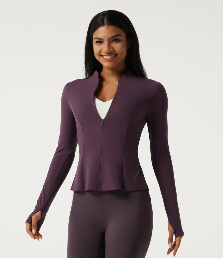 Stand Collar Long Sleeve Yoga Track Jacket — Night's Purple — view 1