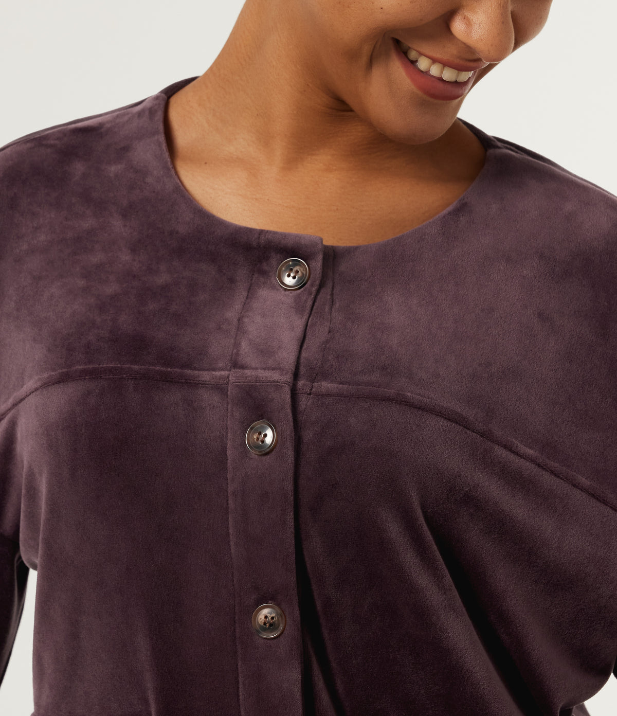 Round Neck Long Sleeve Drawstring Gathered Hem Work Sweatshirt with Pockets — Huckleberry — view 5