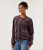 Round Neck Long Sleeve Drawstring Gathered Hem Work Sweatshirt with Pockets — Huckleberry — view 3