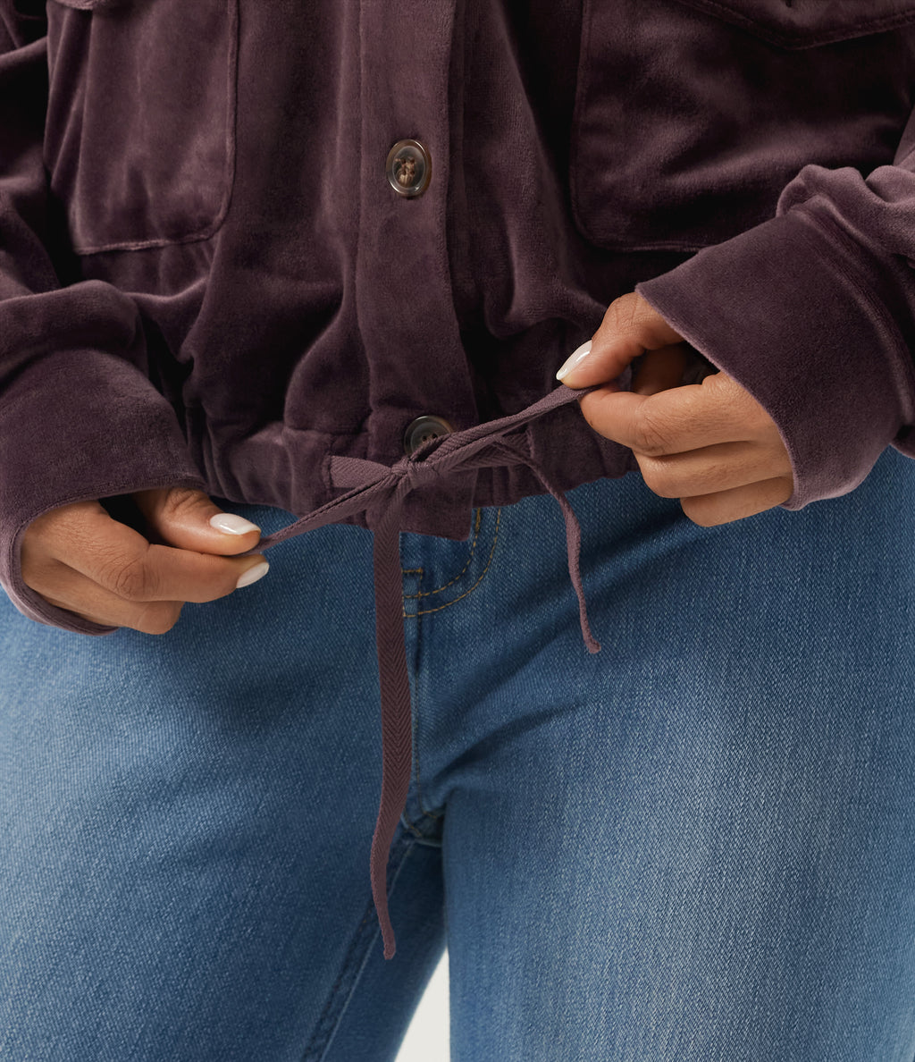Round Neck Long Sleeve Drawstring Gathered Hem Work Sweatshirt with Pockets — Huckleberry — view 7