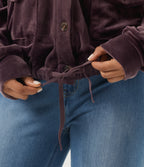 Round Neck Long Sleeve Drawstring Gathered Hem Work Sweatshirt with Pockets — Huckleberry — view 7
