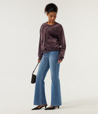 Round Neck Long Sleeve Drawstring Gathered Hem Work Sweatshirt with Pockets — Huckleberry — view 8