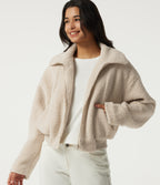 Stand Collar Long Sleeve Casual Sherpa Jacket with Pockets — Whitecap Gray — view 4