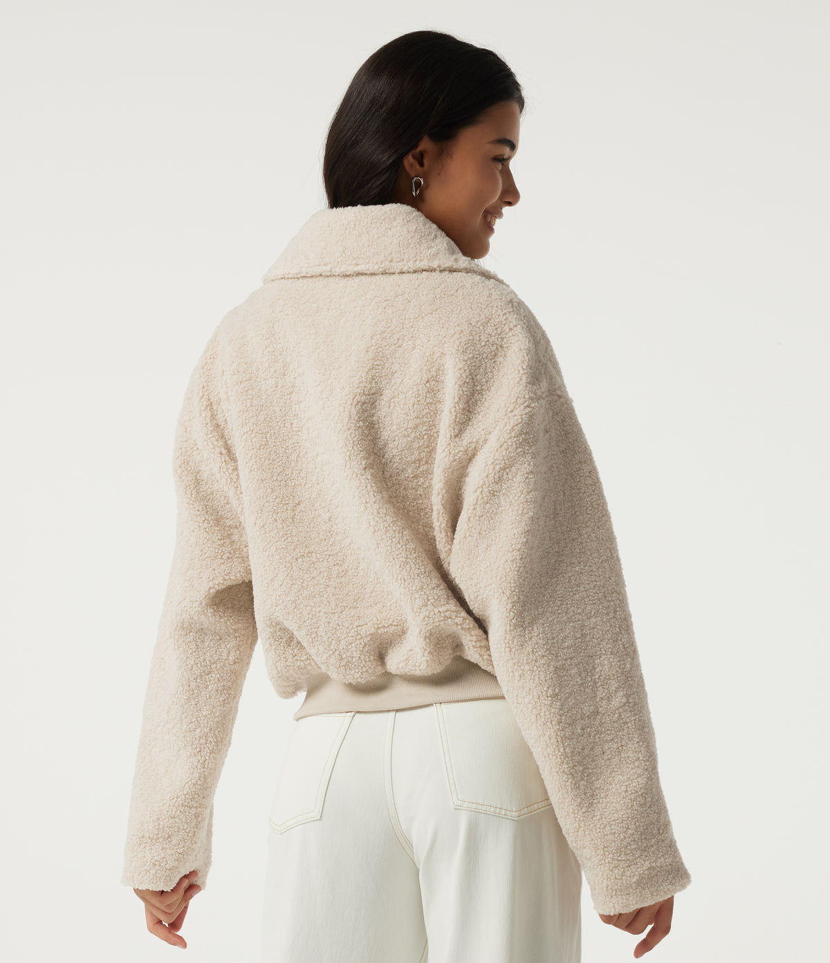 Stand Collar Long Sleeve Casual Sherpa Jacket with Pockets — Whitecap Gray — view 2