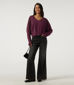 V Neck Long Sleeve Casual Top with Thumbholes — Maroon Banner — view 7