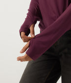 V Neck Long Sleeve Casual Top with Thumbholes — Maroon Banner — view 6