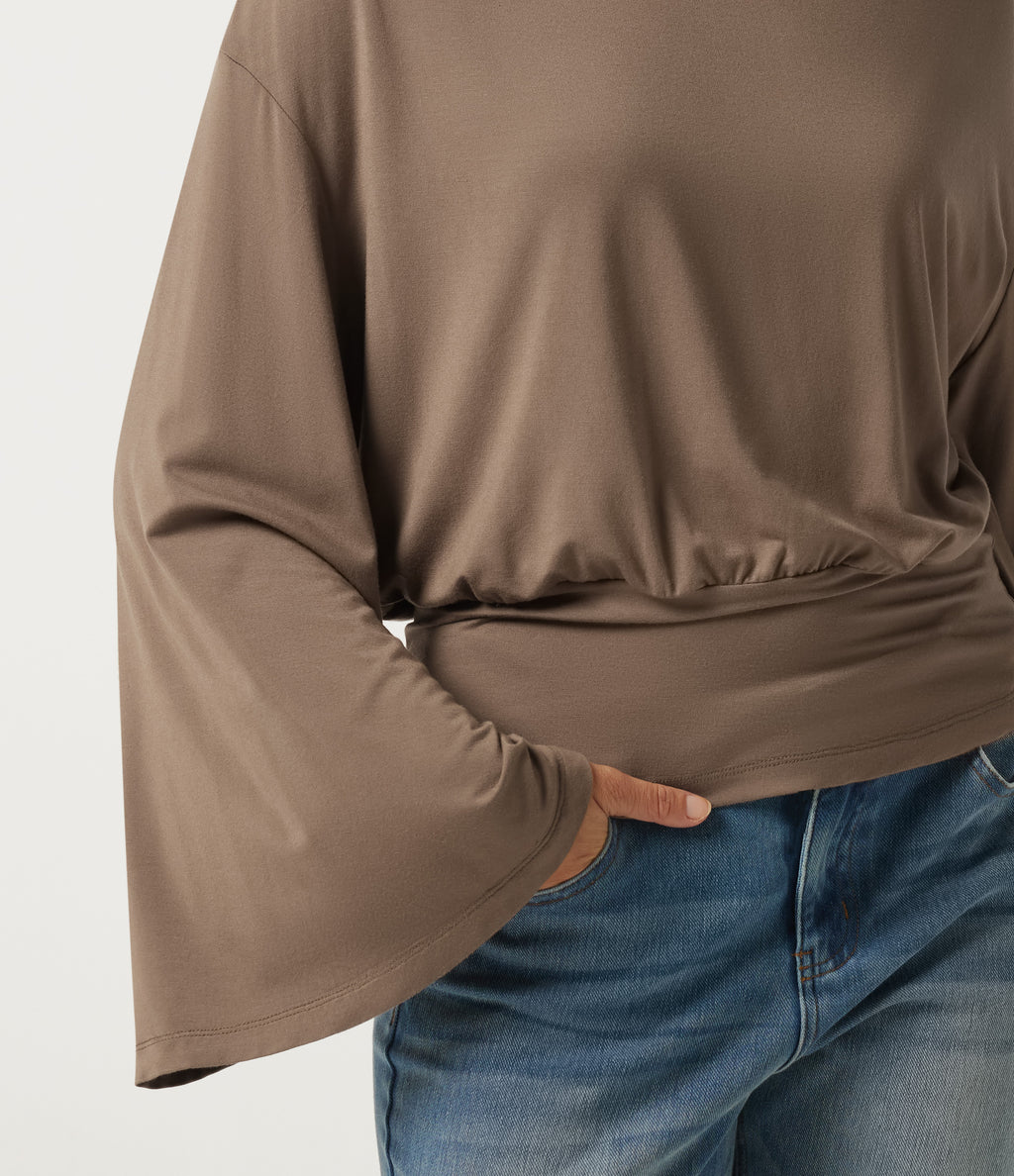 Boat Neck Long Sleeve Cut-Out Back Casual Top — Amphora — view 7