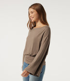 Boat Neck Long Sleeve Cut-Out Back Casual Top — Amphora — view 3