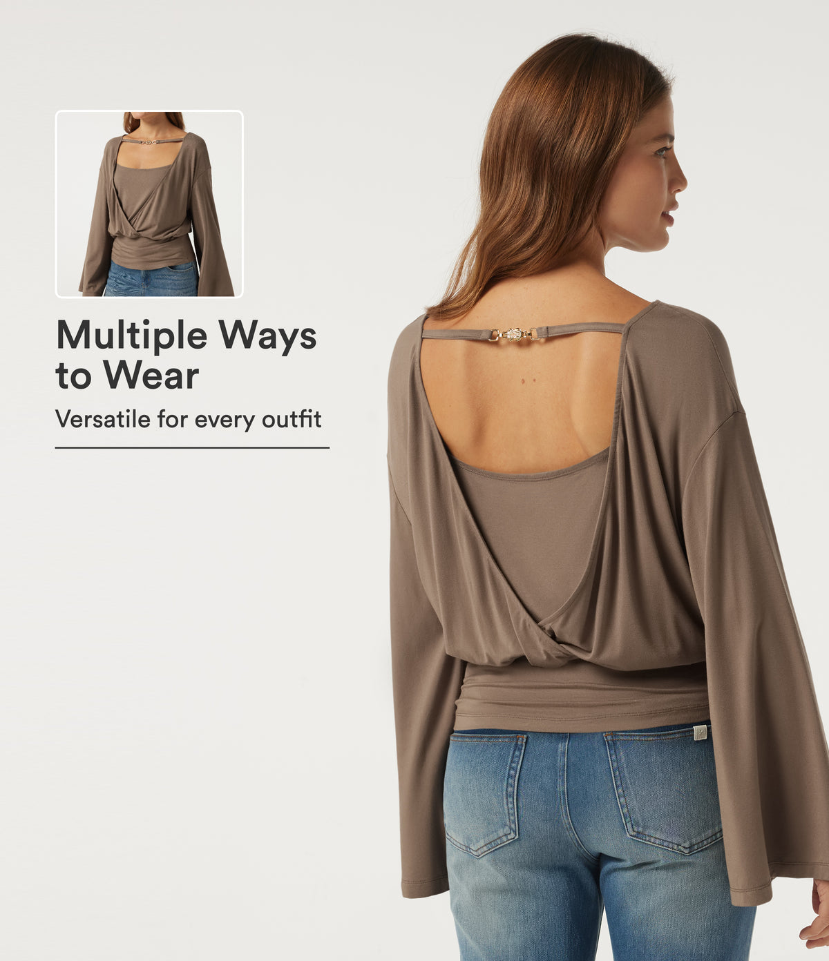 Boat Neck Long Sleeve Cut-Out Back Casual Top — Amphora — view 1
