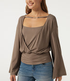 Boat Neck Long Sleeve Cut-Out Back Casual Top — Amphora — view 6