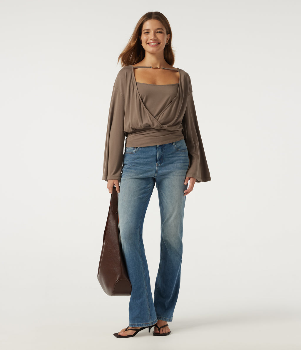 Boat Neck Long Sleeve Cut-Out Back Casual Top — Amphora — view 8