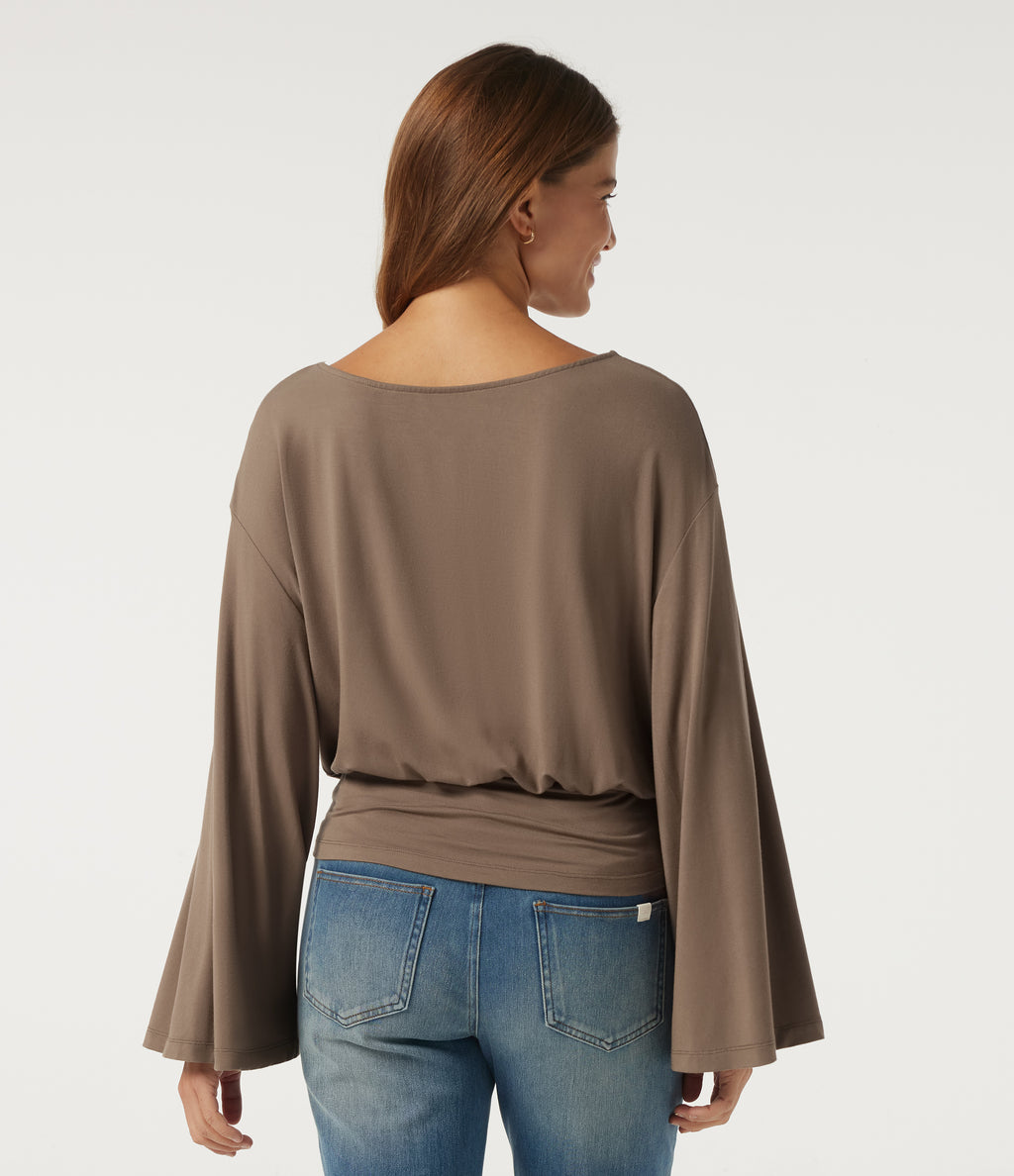 Boat Neck Long Sleeve Cut-Out Back Casual Top — Amphora — view 5