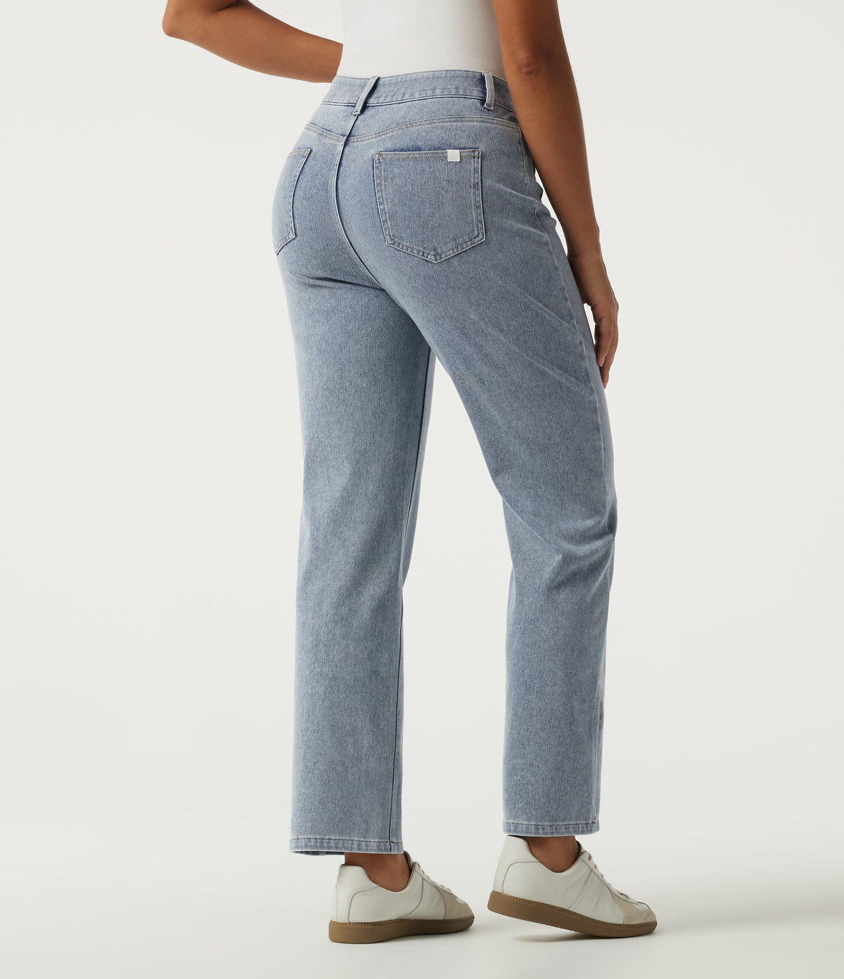 High Waisted Straight Leg Casual Cotton Jeans with Pockets — Ice Water Denim — view 2