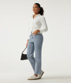 High Waisted Straight Leg Casual Cotton Jeans with Pockets — Ice Water Denim — view 7