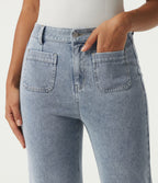 High Waisted Straight Leg Casual Cotton Jeans with Pockets — Ice Water Denim — view 4