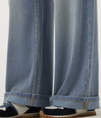 Low Rise Baggy Rolled Hem Casual Jeans with Pockets — Blue Flower Denim — view 6