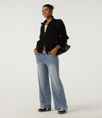 Low Rise Baggy Rolled Hem Casual Jeans with Pockets — Blue Flower Denim — view 8