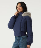 Hooded Long Sleeve Work Padded Jacket with Pockets — Mood Indigo — view 3