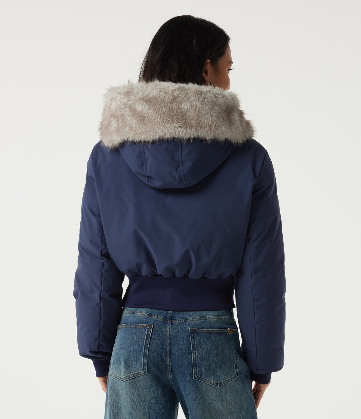 Hooded Long Sleeve Work Padded Jacket with Pockets — Mood Indigo — view 2