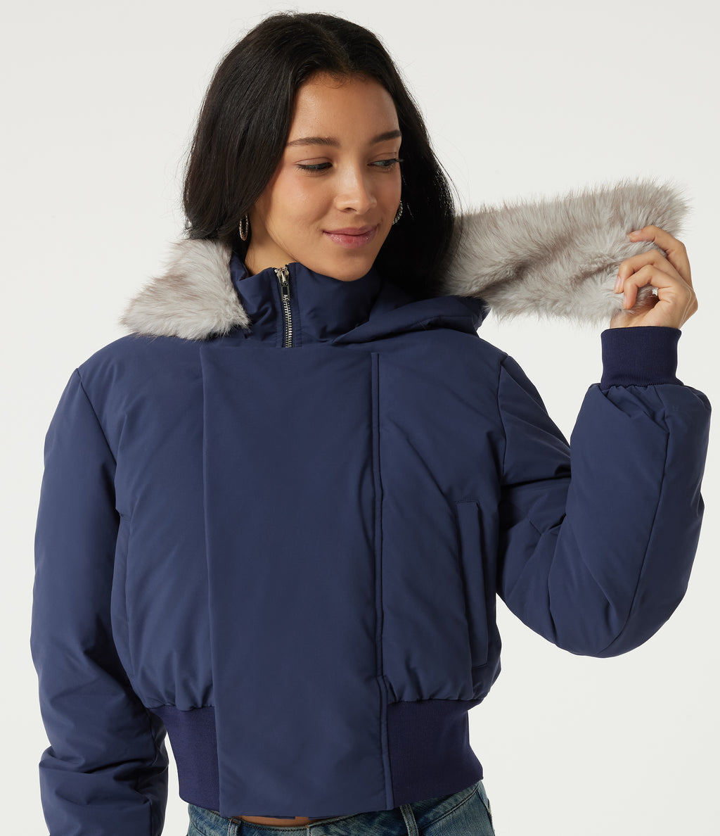 Hooded Long Sleeve Work Padded Jacket with Pockets — Mood Indigo — view 8