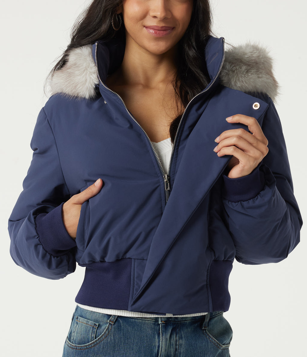 Hooded Long Sleeve Work Padded Jacket with Pockets — Mood Indigo — view 7