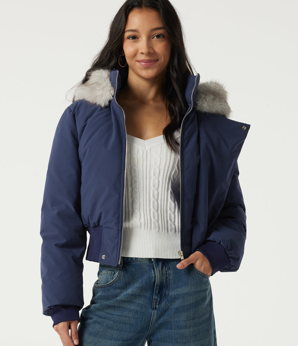 Hooded Long Sleeve Work Padded Jacket with Pockets — Mood Indigo — view 4