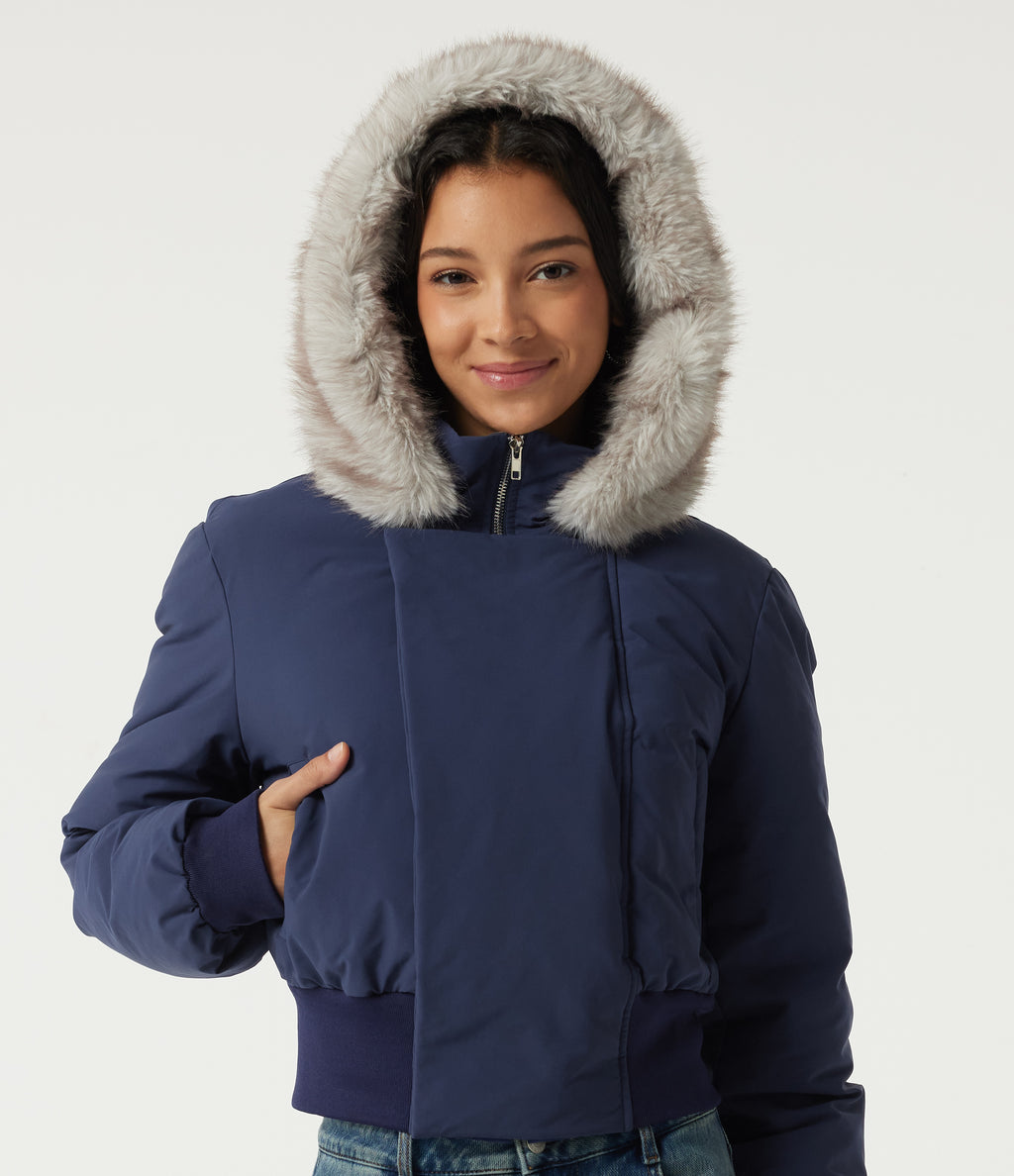 Hooded Long Sleeve Work Padded Jacket with Pockets — Mood Indigo — view 5