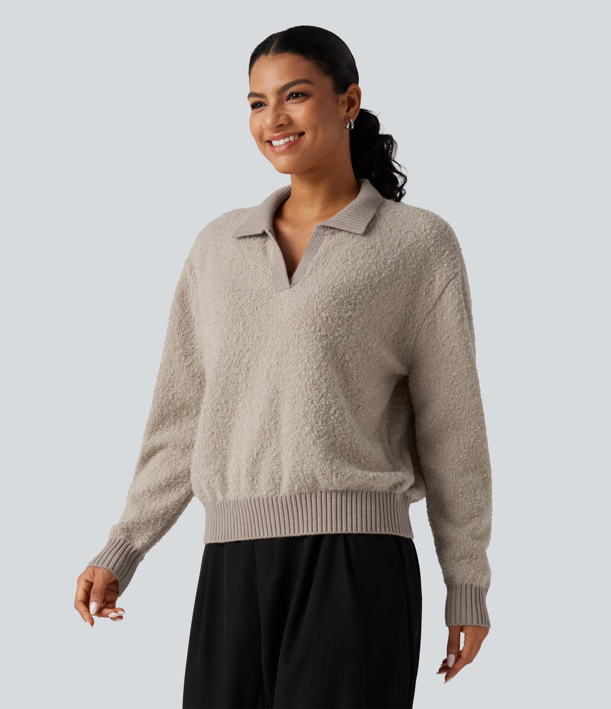 Polo Long Sleeve Casual Jumper — Savannah Tan — view 3