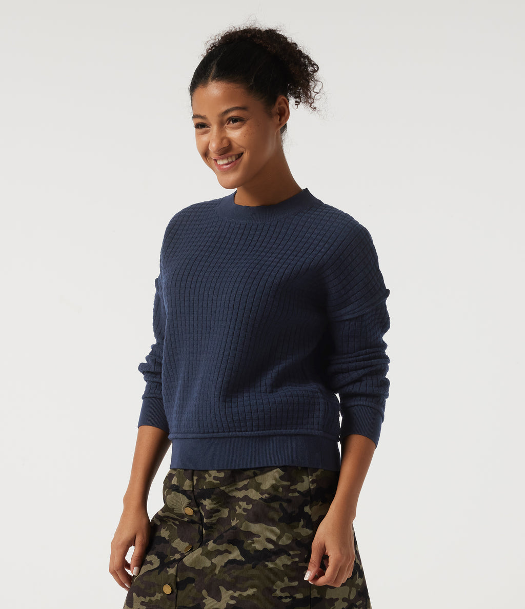 Round Neck Drop Shoulder Long Sleeve Casual Jumper — Always in a Mood - Dark Blue — view 3