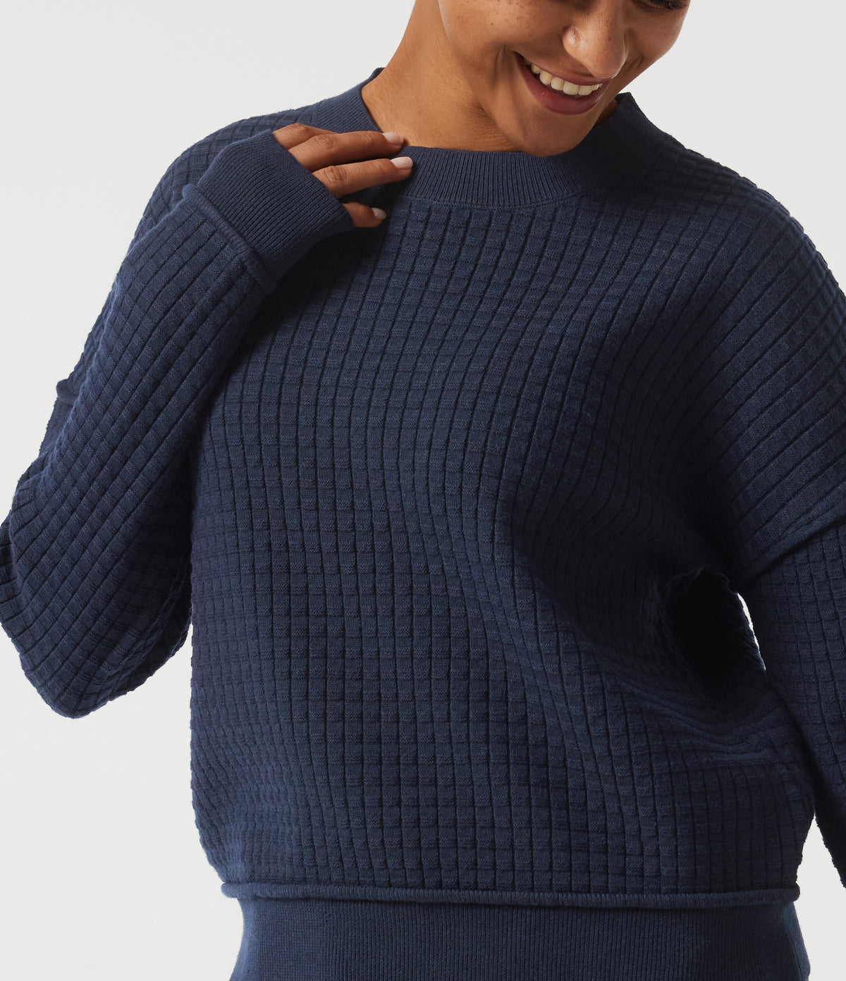 Round Neck Drop Shoulder Long Sleeve Casual Jumper — Always in a Mood - Dark Blue — view 6