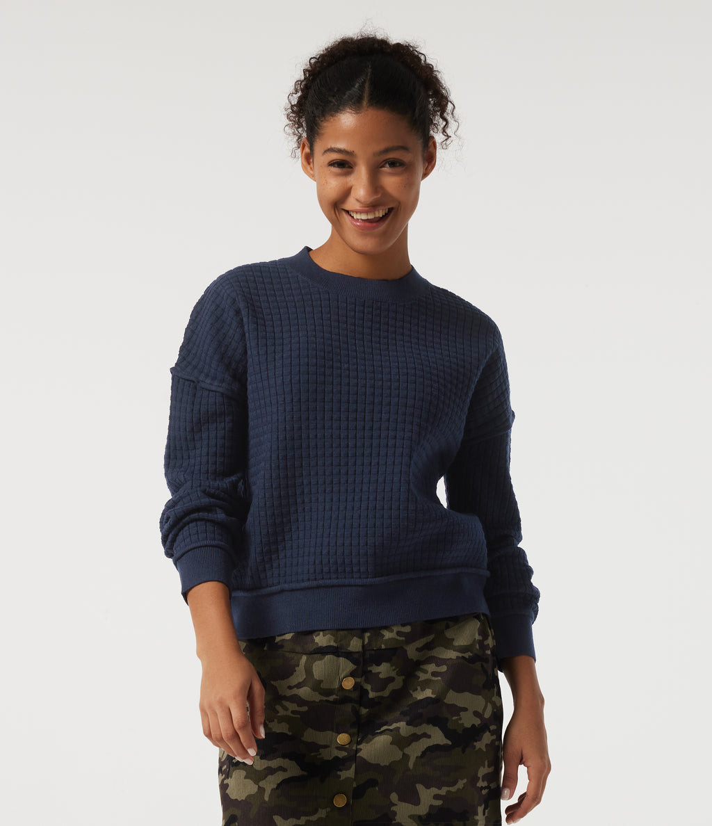 Round Neck Drop Shoulder Long Sleeve Casual Jumper — Always in a Mood - Dark Blue — view 1