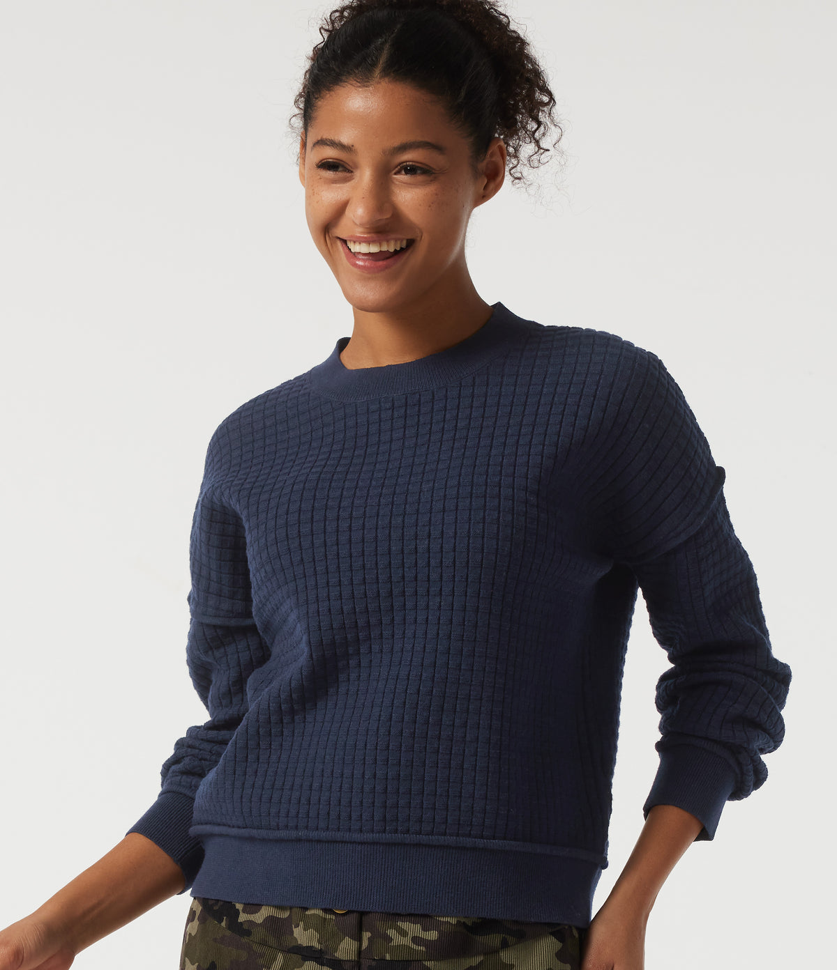 Round Neck Drop Shoulder Long Sleeve Casual Jumper — Always in a Mood - Dark Blue — view 5