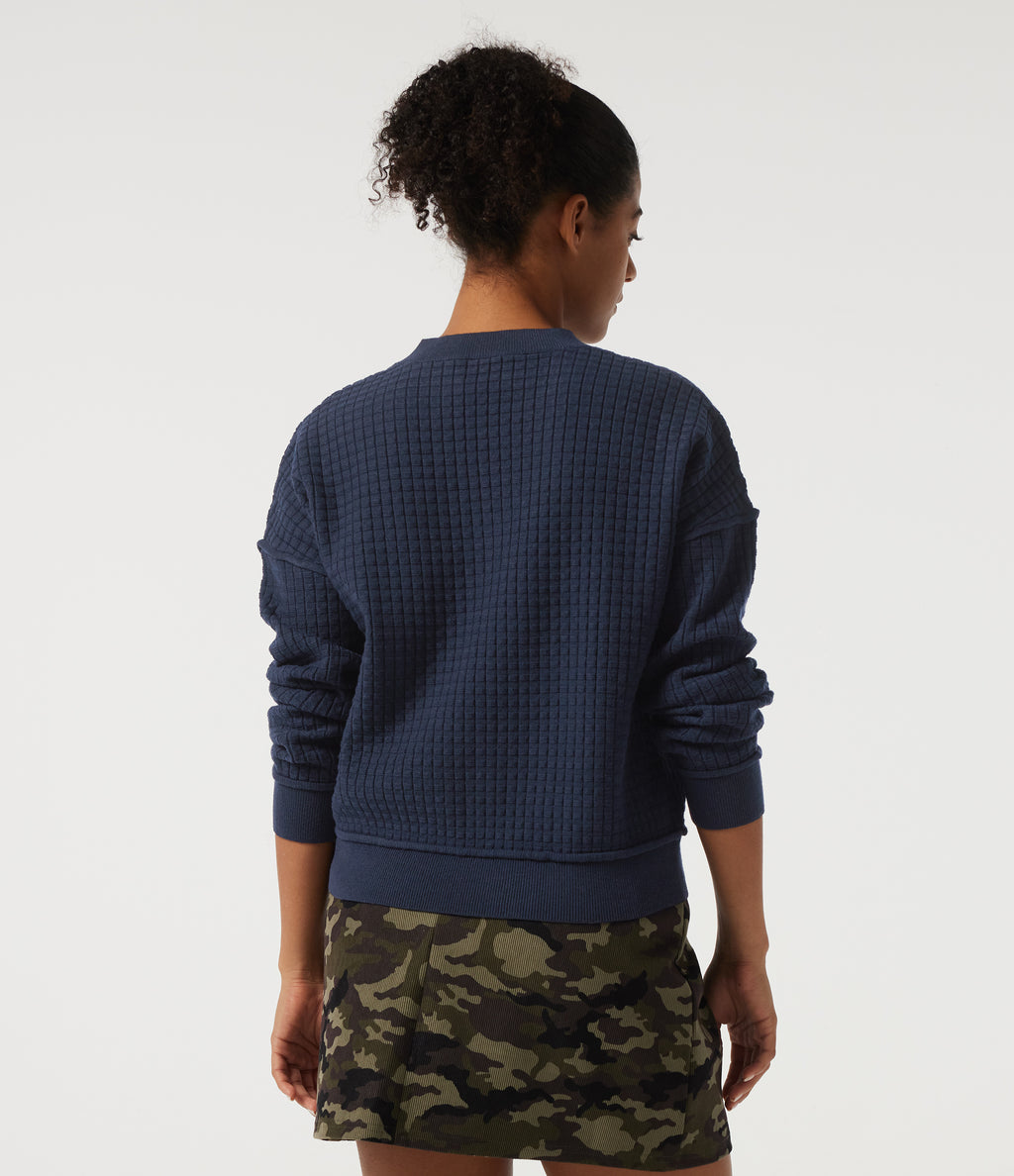 Round Neck Drop Shoulder Long Sleeve Casual Jumper — Always in a Mood - Dark Blue — view 2