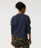 Round Neck Drop Shoulder Long Sleeve Casual Jumper — Always in a Mood - Dark Blue — view 2