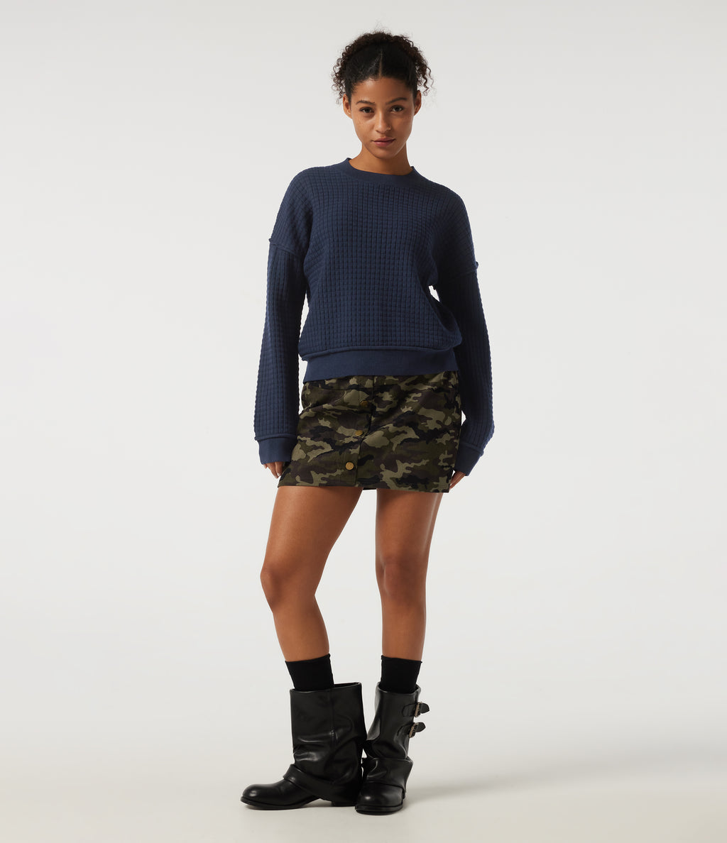 Round Neck Drop Shoulder Long Sleeve Casual Jumper — Always in a Mood - Dark Blue — view 7