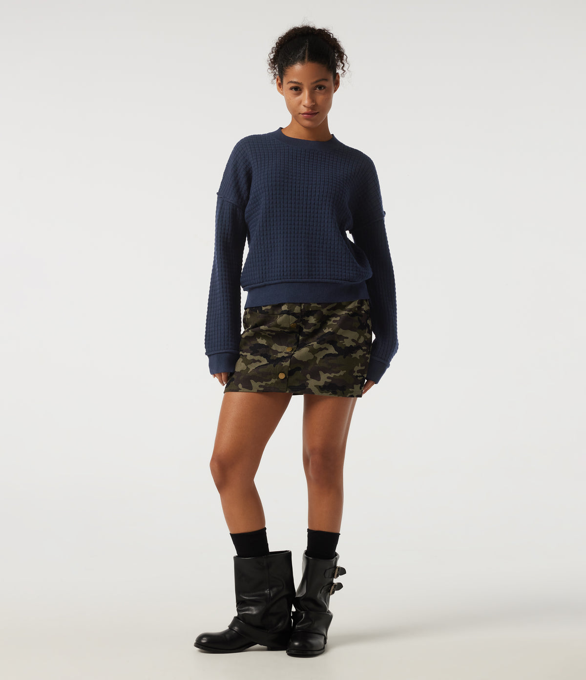 Round Neck Drop Shoulder Long Sleeve Casual Jumper — Always in a Mood - Dark Blue — view 7