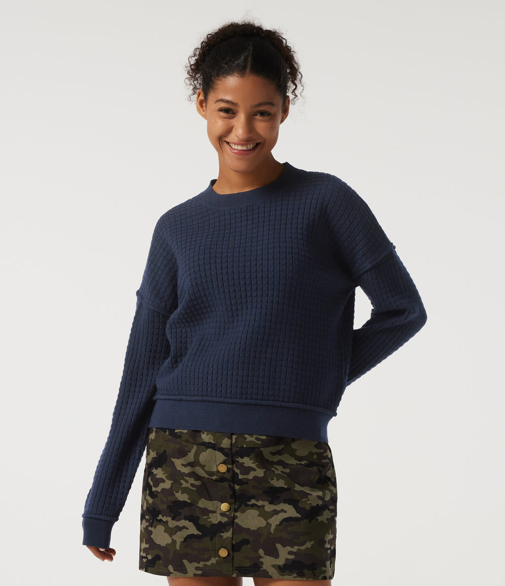 Round Neck Drop Shoulder Long Sleeve Casual Jumper — Always in a Mood - Dark Blue — view 4