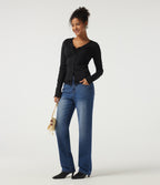 Mid Rise Straight Leg Denim Casual Jeans with Pockets — Estate Blue Denim — view 7