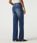 Mid Rise Straight Leg Denim Casual Jeans with Pockets — Estate Blue Denim — view 2