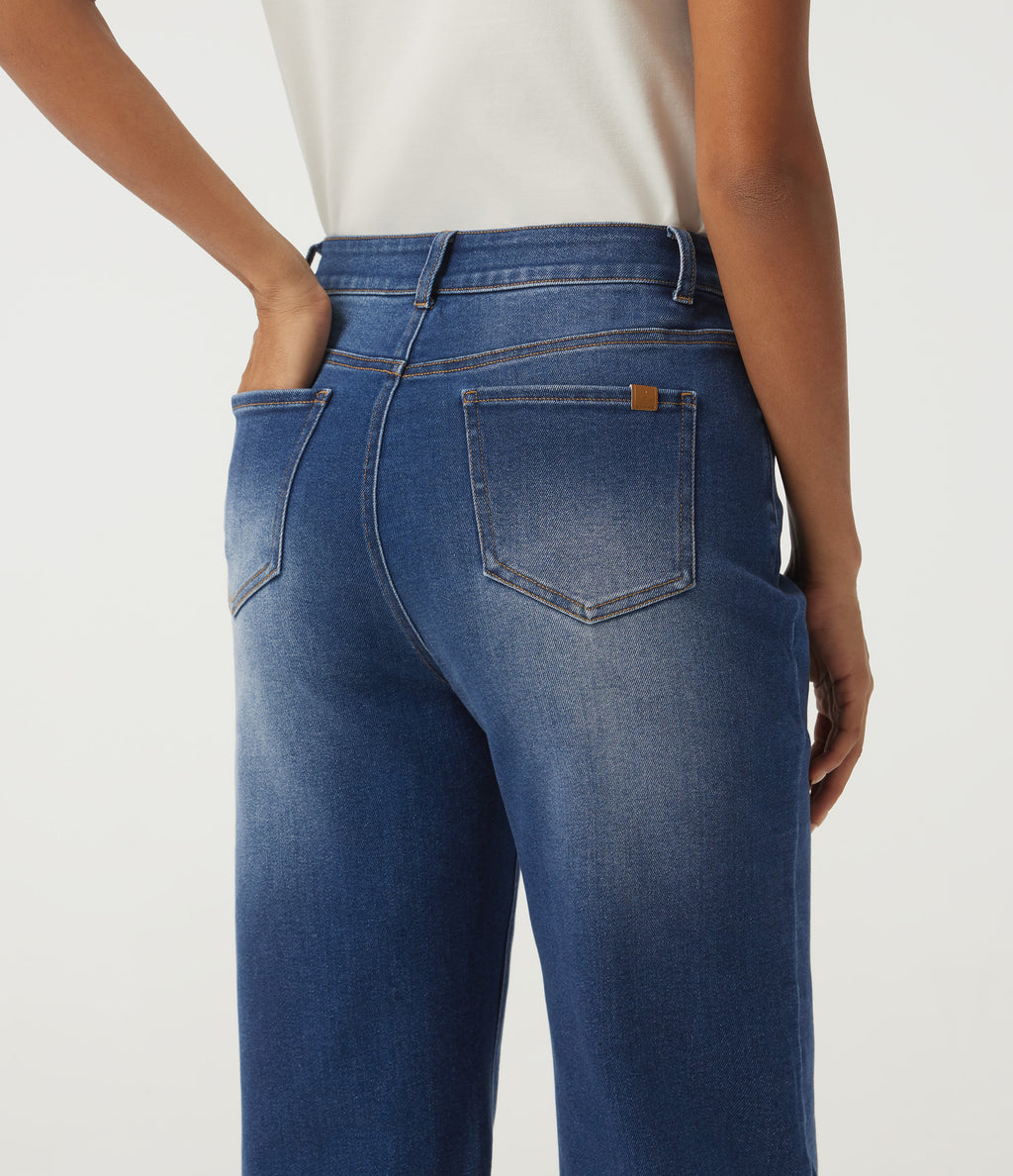 Mid Rise Straight Leg Denim Casual Jeans with Pockets — Estate Blue Denim — view 5