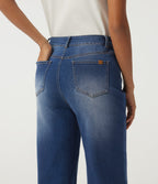 Mid Rise Straight Leg Denim Casual Jeans with Pockets — Estate Blue Denim — view 5