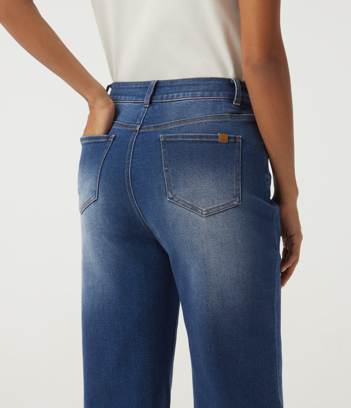 Mid Rise Straight Leg Denim Casual Jeans with Pockets — Estate Blue Denim — view 5
