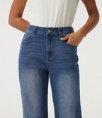 Mid Rise Straight Leg Denim Casual Jeans with Pockets — Estate Blue Denim — view 4