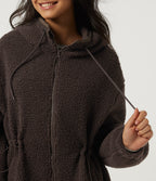 Hooded Long Sleeve Longline Casual Coat with Pockets — Seal Brown — view 7