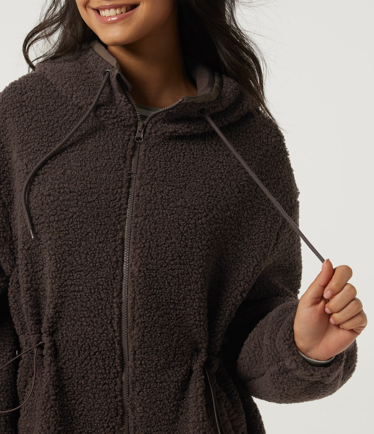 Hooded Long Sleeve Longline Casual Coat with Pockets — Seal Brown — view 7