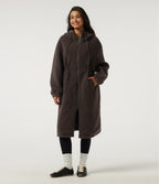 Hooded Long Sleeve Longline Casual Coat with Pockets — Seal Brown — view 4
