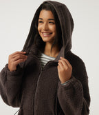 Hooded Long Sleeve Longline Casual Coat with Pockets — Seal Brown — view 8