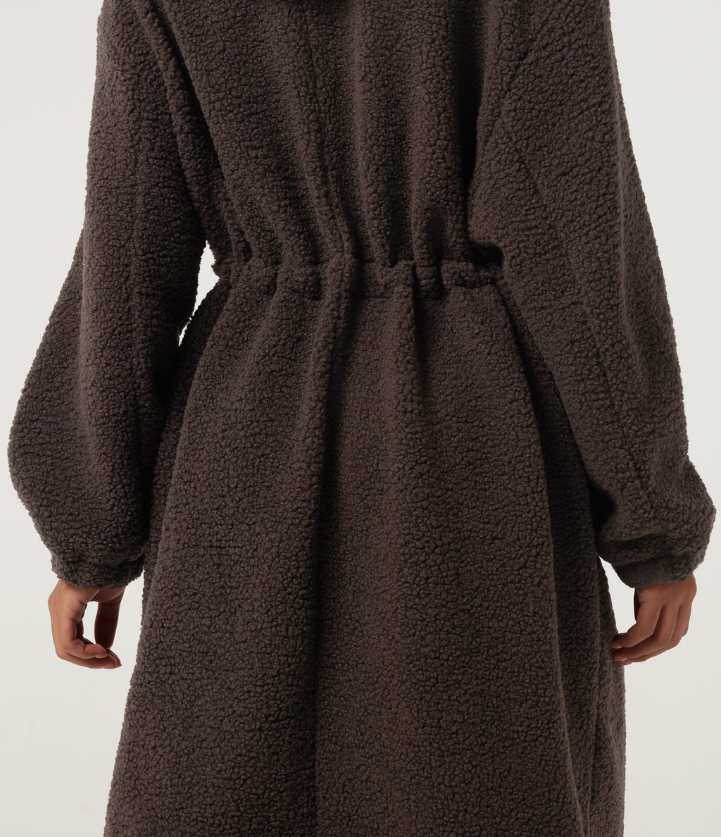 Hooded Long Sleeve Longline Casual Coat with Pockets — Seal Brown — view 6
